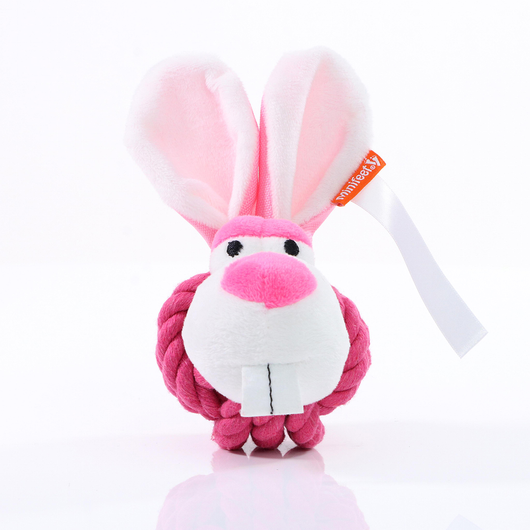 M170021-Dog toy knotted animal rabbit-pink-one size