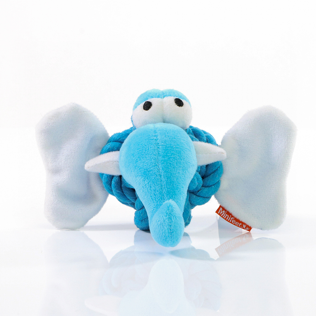 M170022-Dog toy knotted animal elephant-blue-one size