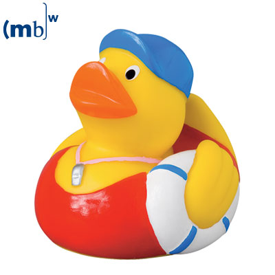 Swimming coach squeaking duck