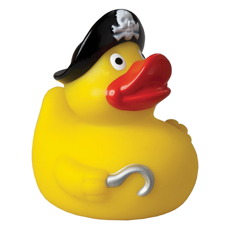 Pirate with hat squeaking duck