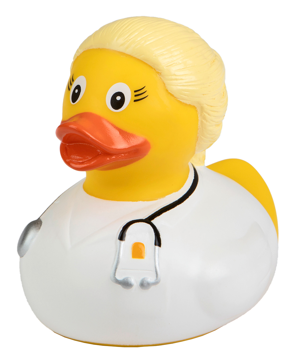squeaky duck doctor, blond woman