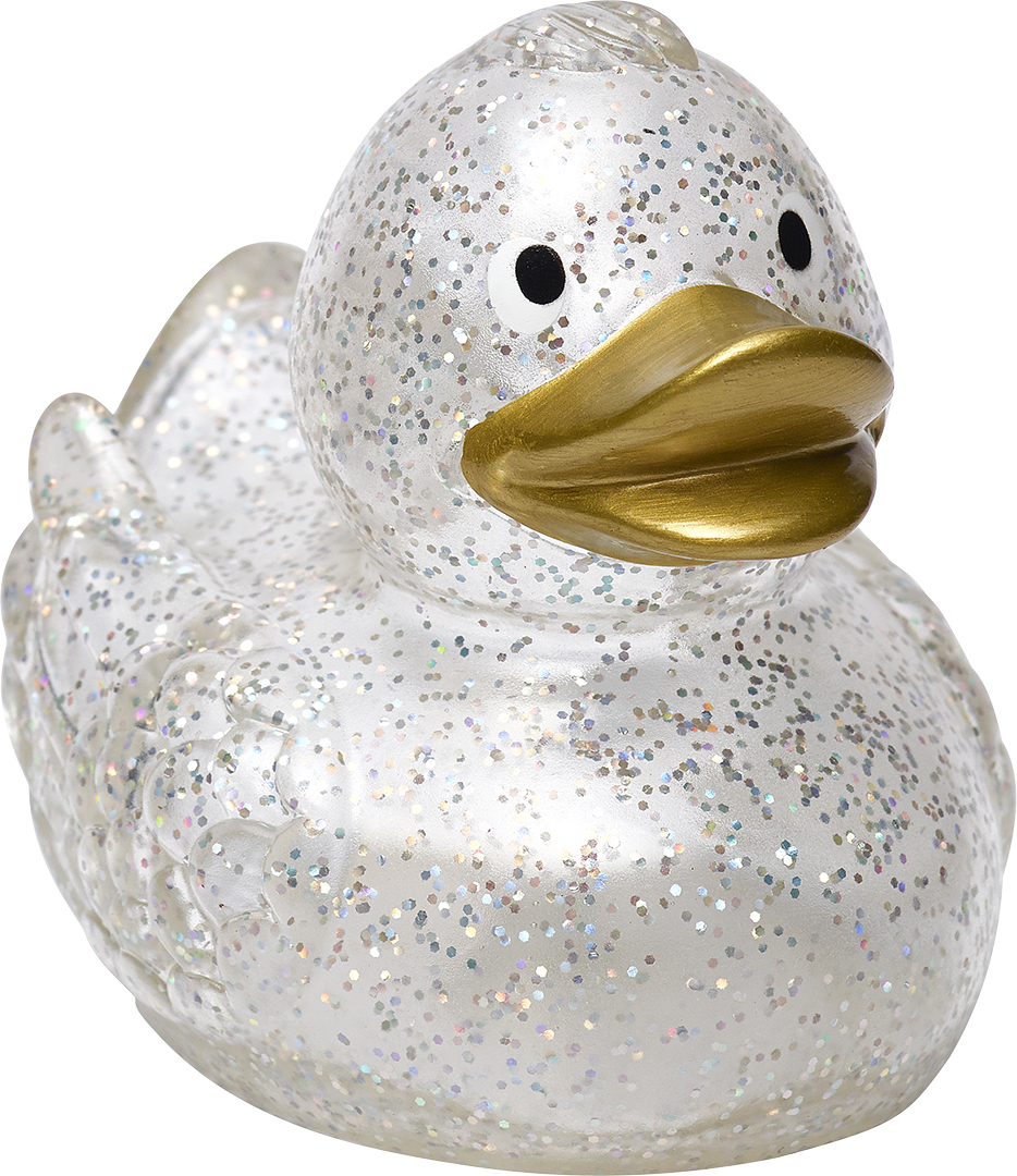 squeaky duck, gold glitter