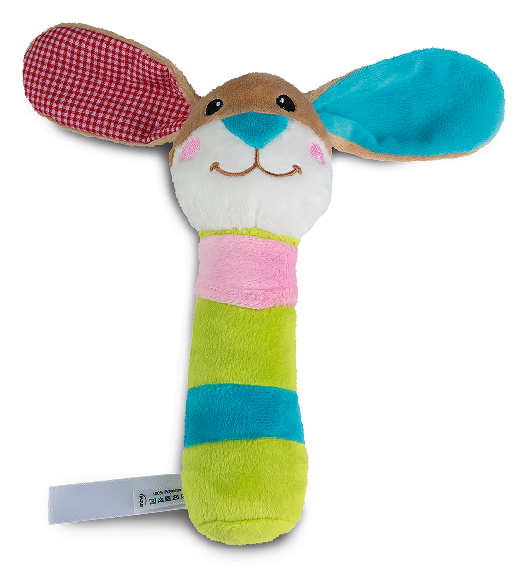 grasp toy rabbit with rattle