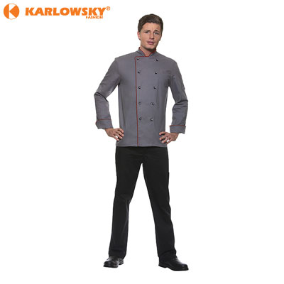 Chef jacket - DANIEL - grey with red piping