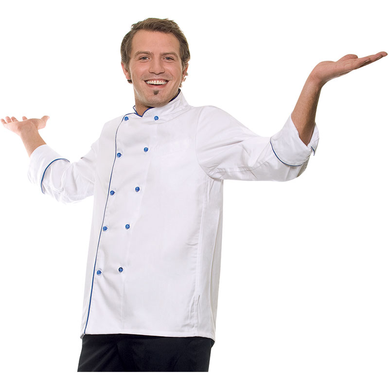 Chef jacket - DANIEL - white with blue piping