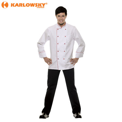 Chef jacket - DANIEL - white with red piping