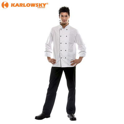 Chef jacket - DANIEL - white with black piping