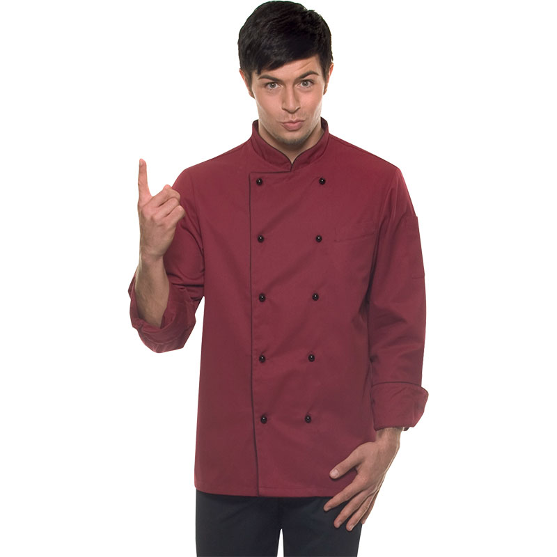 Chef jacket - DANIEL - bordeaux with black piping