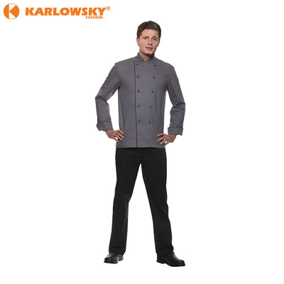 Chef jacket - DANIEL - grey with black piping